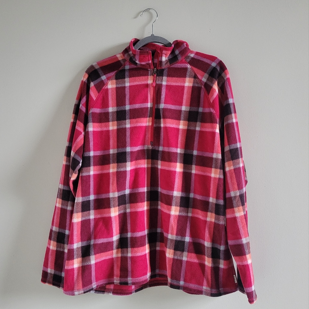 NWOT Eddie Bauer Pink Plaid 3/4 Zip Up Fleece Jacket Womens Size XXL